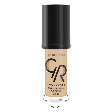 Golden Rose - Total Cover 2 in 1 Foundation & Concealer - Kryjący Podkład i Korektor 2 w 1 - Kolor 02 - 30ml