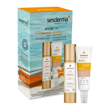 Sesderma - C-VIT Radiance + Repaskin Silk Touch Color SPF50 - Zestaw Produktów do Twarzy - 50ml+50ml OUTLET