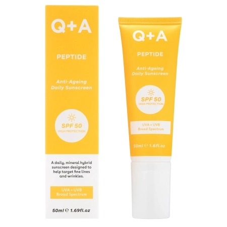 Q+A -  Peptide SPF50 Anti-Ageing Facial Sunscreen - Przeciwstarzeniowy Krem Przeciwsłoneczny do Twarzy z Peptydem i SPF50 - 50ml