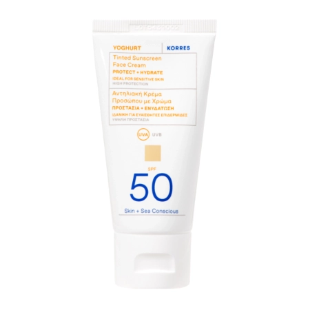 Korres - Yoghurt Tinted Sunscreen Face Cream SPF50 - Tonujący Krem do Twarzy z Filtrem - 50ml