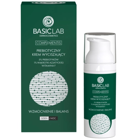 BasicLab - Wzmocnienie i Balans - Prebiotyczny Krem Wyciszający z 5% Prebiotyków, 1% Wąkrotki Azjatyckiej i Witamina F - 50ml