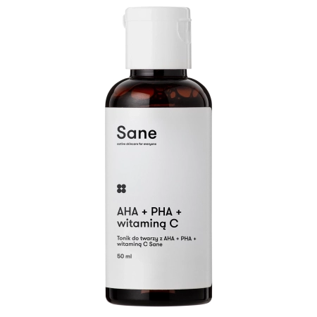 Sane - Face Toner PHA + AHA + Vitamin C 2% Purifying Glow Solution - Złuszczająco-Rozświetlający Tonik do Twarzy - 50ml
