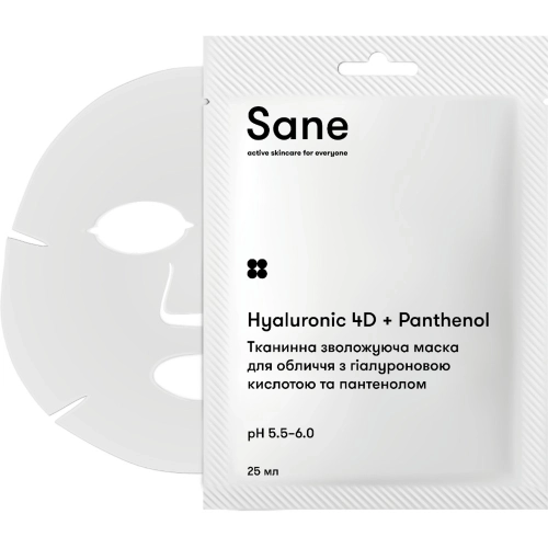 Sane - Hyaluronic 4D + Panthenol -  Nawilżająca Maska do Twarzy w Płachcie - 1szt/25ml