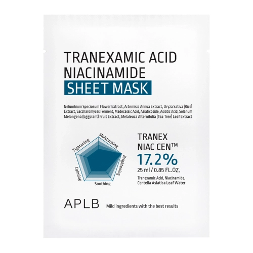 APLB - Tranexamic Acid Niacinamide Sheet Mask - Rozjaśniająco-Nawilżająca Maska w Płachcie do Twarzy - 1szt/25ml
