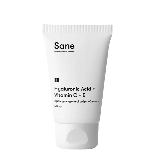 Sane -  Hyaluronic Acid + Vitamin C + E Face Cream For Sensitive Skin - Nawilżający Krem do Skóry Wrażliwej - 40ml