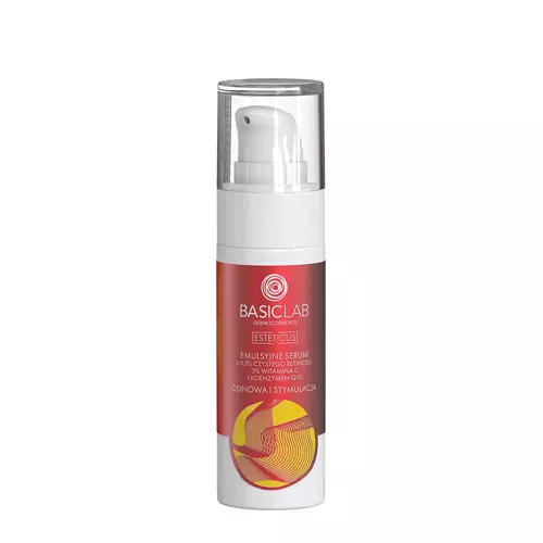 BasicLab - Esteticus - Odnowa i Stymulacja - Emulsyjne Serum z 0,3% Czystego Retinolu, 3% Witaminą C i Koenzymem Q10 - 30ml  OUTLET