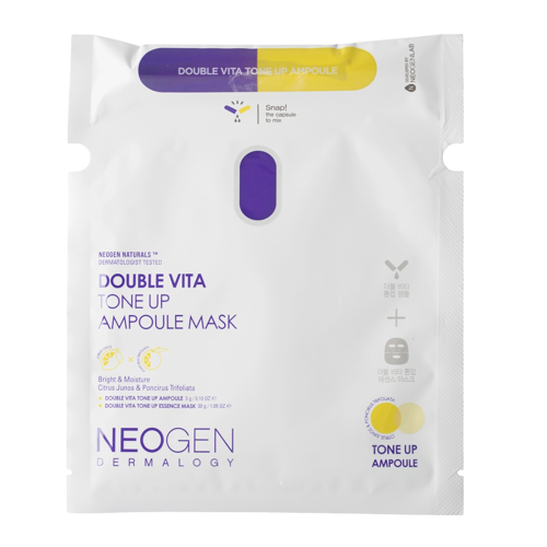 Neogen - Dermalogy Double Vita Tone Up Ampoule Mask - Rozświetlająca Maska do Twarzy w Płachcie - 1szt/33g - OUTLET