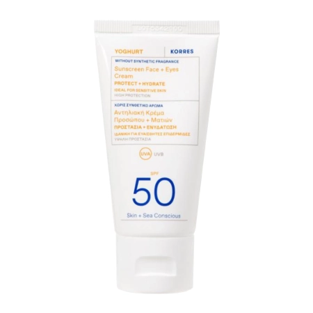 Korres - Yoghurt Sunscreen Face & Eyes Cream SPF 50 - Żelowy Krem do Twarzy z Filtrem - 50ml