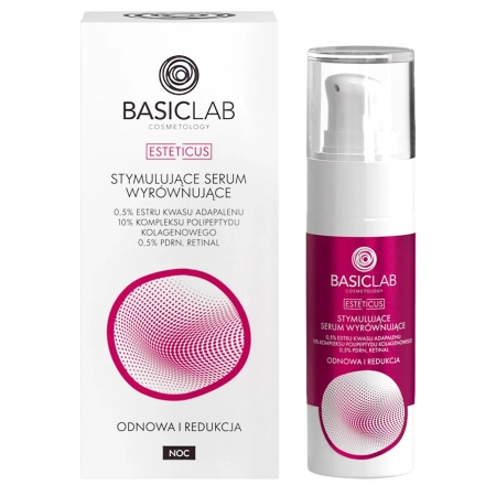 BasicLab - Esteticus - Stymulujące Serum Wyrównujące 0,5% Estru Kwasu Adapalenu, 10% Kompleksu Polipeptydu Kolagenowego, 0,5% PDRN, Retinal - 30ml