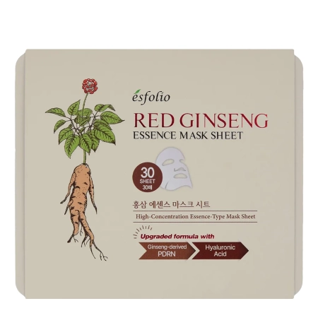 Esfolio - Pure Skin Red Ginseng Essence Mask Sheet - Zestaw Masek w Płachcie - 400ml/30szt
