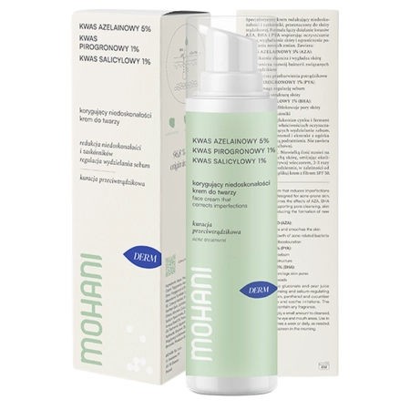 Mohani - Krem Korygujący do Cery Trądzikowej - z Kwasem Azelainowym 5% - Kwasem Pirogronowym 1% - Kwasem Salicylowym 1% - 50ml