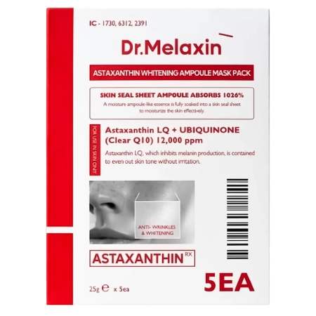 Dr.Melaxin - Astaxanthin Whitening Ampoule Mask - Zestaw Rozjaśniających Maseczek w Płachcie z Astaksantyną - 5x25g