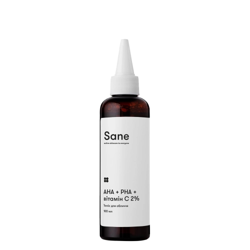 Sane - Face Toner PHA + AHA + Vitamin C 2% Purifying Glow Solution - Złuszczająco-Rozświetlający Tonik do Twarzy - 100ml