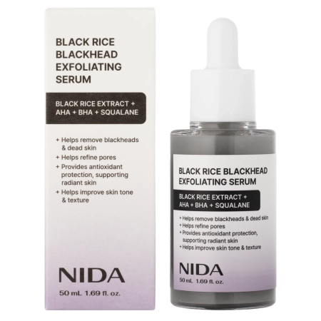 NIDA - Black Rice Blackhead Exfoliating Serum - Złuszczające Serum do Twarzy z Ekstraktem z Czarnego Ryżu - 50ml
