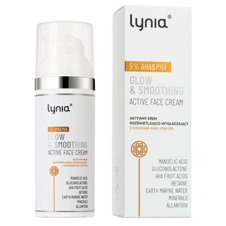 Lynia - Aktywny Krem Rozświetlająco-Wygładzający z Kwasami AHA i PHA 5% - 50ml