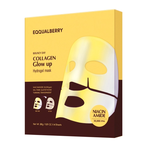 EQQUALBERRY - Collagen Glow Up Hydrogel Mask - Zestaw Rozświetlających Masek Kolagenowych do Twarzy - 4x30g