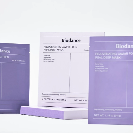 Biodance - Rejuvenating Caviar PDRN Real Deep Mask - Zestaw Kolagenowych Maseczek do Twarzy z PDRN - 4szt/34g