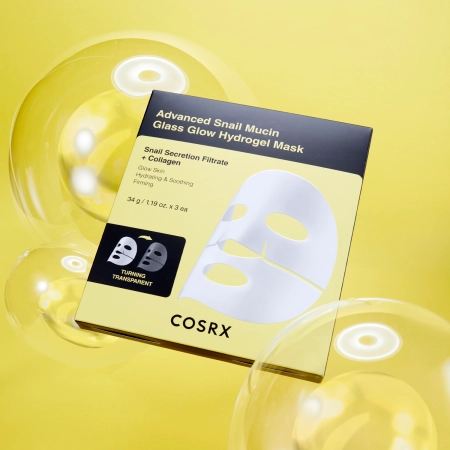 COSRX - Advanced Snail Mucin Glass Glow Hydrogel Mask - Zestaw Masek Hydrożelowych ze Śluzem Ślimaka - 34gx3szt