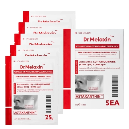 Dr.Melaxin - Astaxanthin Whitening Ampoule Mask - Zestaw Rozjaśniających Maseczek w Płachcie z Astaksantyną - 5x25g