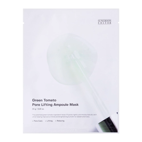 Sungboon Editor - Green Tomato Pore Lifting Ampoule Mask - Maska w Płachcie Zmniejszająca Widoczność Porów - 1szt/23g
