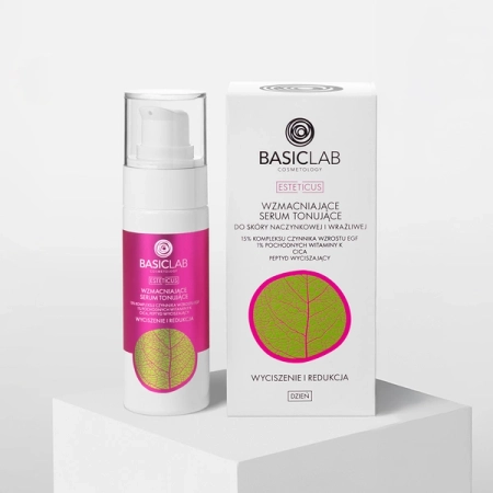 BasicLab - Esteticus - Wzmacniające Serum Tonujące do Skóry Naczynkowej i Wrażliwej 15% Kompleksu Czynnika Wzrostu EGF, 1% Pochodnych wit. K, CICA - 30ml