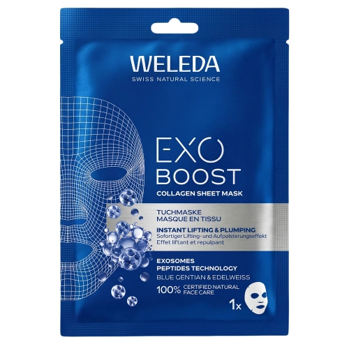 WELEDA - Exo Boost Collagen Sheet Mask - Kolagenowa Maseczka w Płachcie z Goryczką Letnią i Szarotką Alpejską - 1szt/20ml