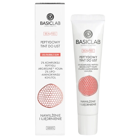 BasicLab - Dermocosmetics Beauties Peptydowy Tint do Ust, Bubble Gum, Nawilżenie i Ujędrnienie - 15ml