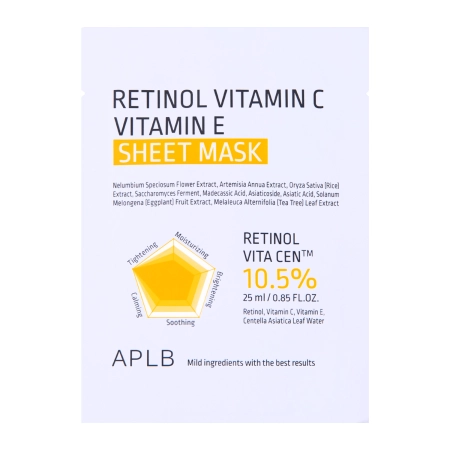 APLB - Retinol Vitamin C Vitamin E Sheet Mask - Maska w Płachcie z Retinolem i Witaminami C i E - 1szt/25ml
