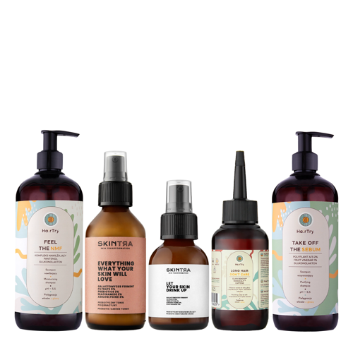 Zestaw SkinTra x HairTry - Oczyszczenie i Nawilżenie - 500 ml + 500 ml + 100ml + 100ml + 50 ml