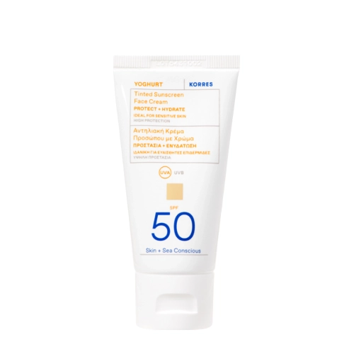 Korres - Yoghurt Tinted Sunscreen Face Cream SPF50 - Tonujący Krem do Twarzy z Filtrem - 50ml