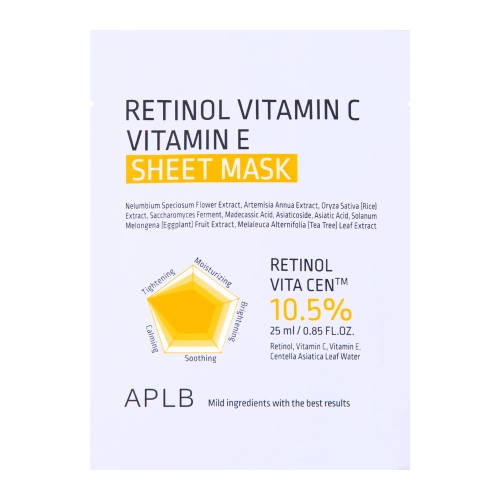 APLB - Retinol Vitamin C Vitamin E Sheet Mask - Maska w Płachcie z Retinolem i Witaminami C i E - 1szt/25ml