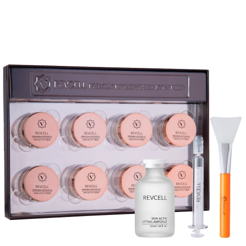 REVCELL - Premium Intensive Skin Activ Fiber Set - Ujędrniająco-Nawilżający Zestaw do Twarzy - Nici + Ampułka - 8szt + 55ml