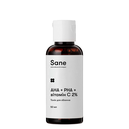 Sane - Face Toner PHA + AHA + Vitamin C 2% Purifying Glow Solution - Złuszczająco-Rozświetlający Tonik do Twarzy - 50ml