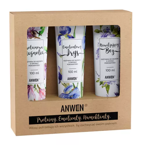 Anwen - Magnolia, Irys, Bez - Zestaw 3 Odżywek do Włosów o Średniej Porowatości 