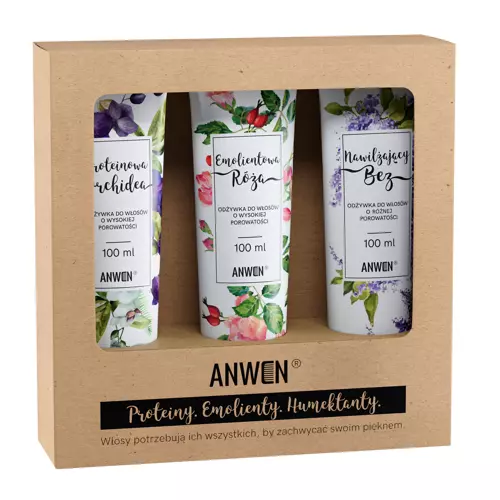 Anwen - Orchidea, Róża, Bez - Zestaw 3 Odżywek do Włosów o Wysokiej Porowatości 