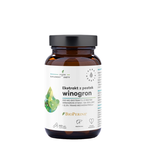 Aura Herbals - Ekstrakt z Pestek Winogron 550 mg 95% OPC -  Kapsułki - 60szt