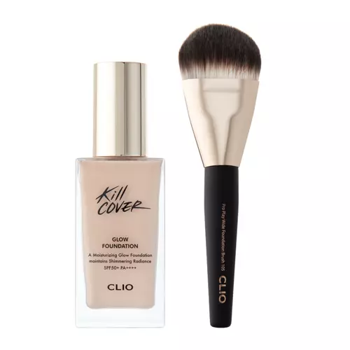 Clio - Kill Cover Glow Foundation Special Set - Podkład Rozświetlajacy SPF50+ + Pędzel - Lingerie - 38g