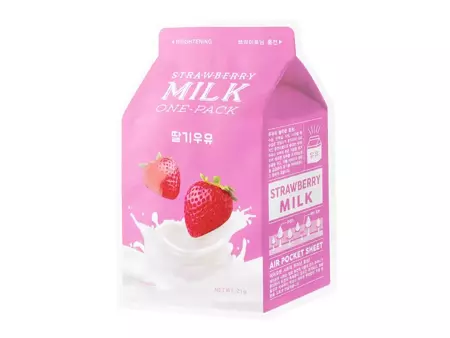 A'pieu - Milk One Pack Mask - Strawberry - Rozjaśniająca Maska w Płacie - 21g