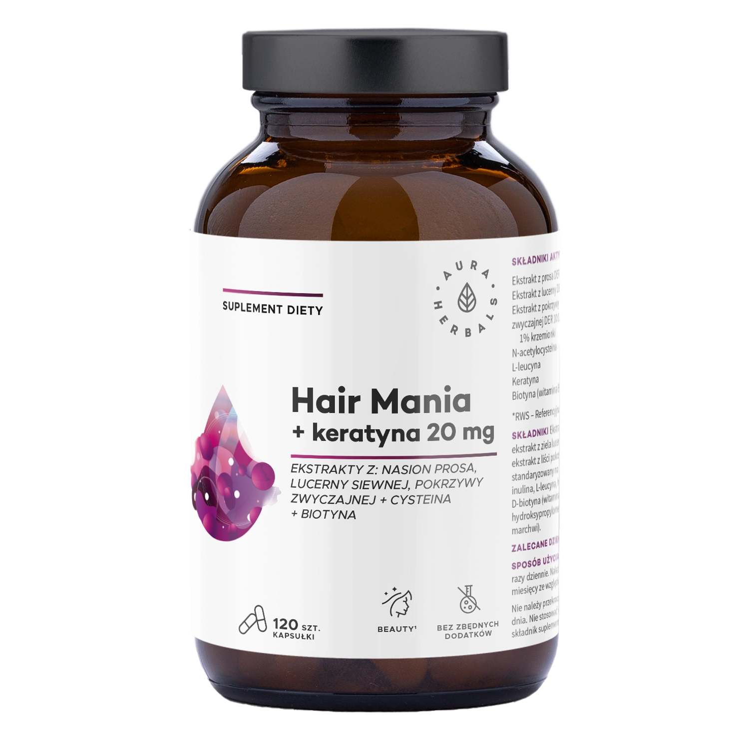 Aura Herbals - Hair Mania + Keratyna 20 mg - Kapsułki - 120szt