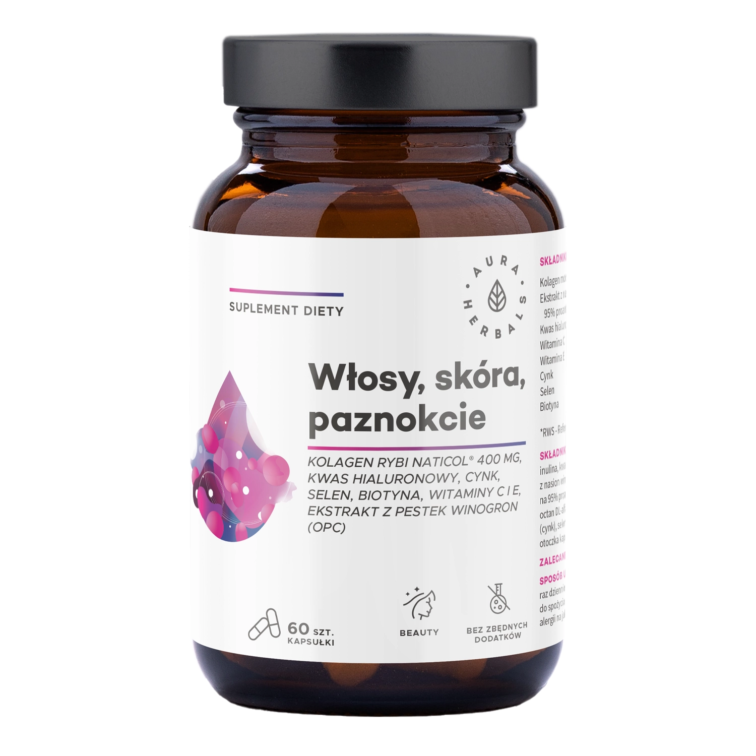 Aura Herbals - Kolagen Rybi NatiCo Włosy Skóra Paznokcie - Kapsułki - 60 szt