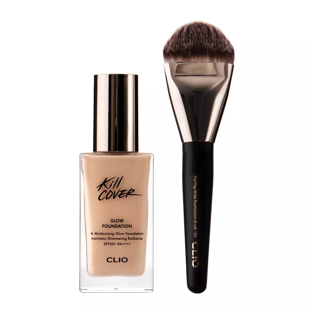 Clio - Kill Cover Glow Foundation Special Set - Podkład Rozświetlajacy SPF50+ + Pędzel - Linen - 38g