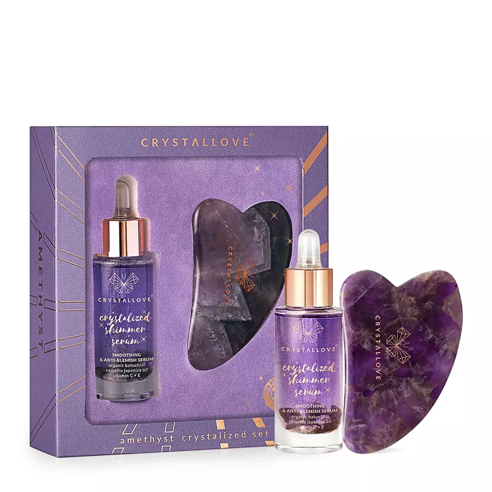 Crystallove - Amethyst Crystalized Set - Serum do Twarzy z Ametystem i Płytka do Masażu Gua Sha - 30ml