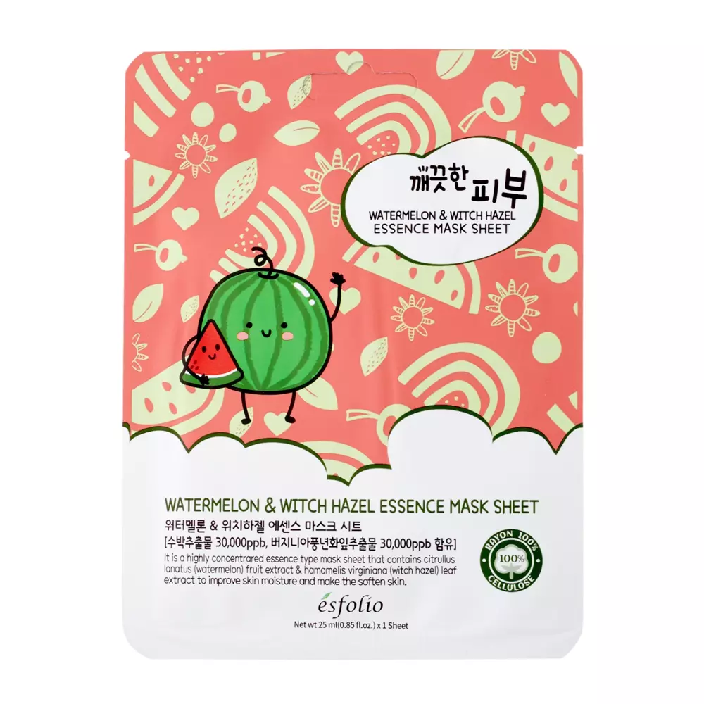 Esfolio - Pure Skin Watermelon & Witch Hazel Essence Mask Sheet - Maseczka w Płachcie - 25ml