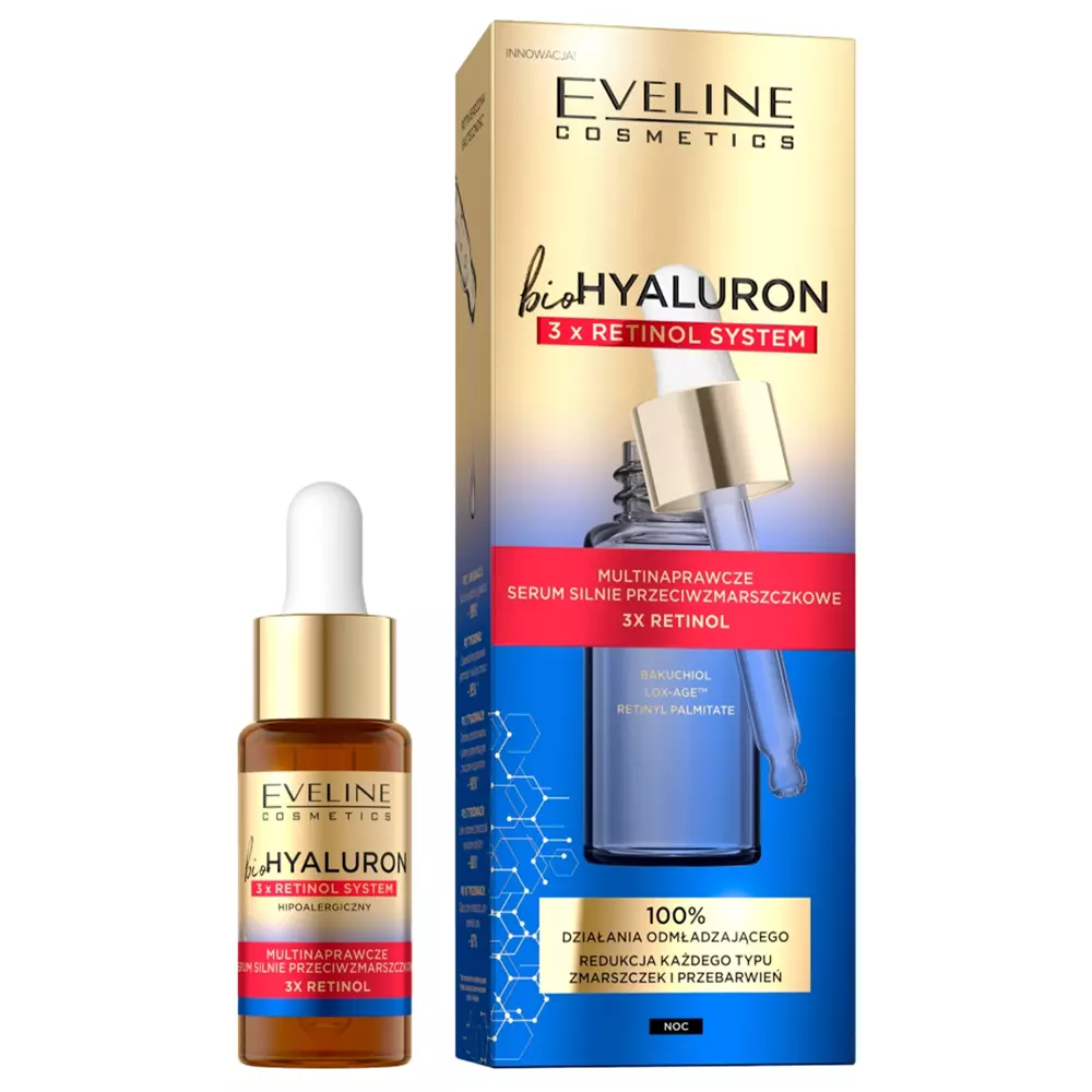 Eveline Cosmetics - BioHyaluron 3x Retinol System - Multinaprawcze Serum Silnie Przeciwzmarszczkowe - 18ml