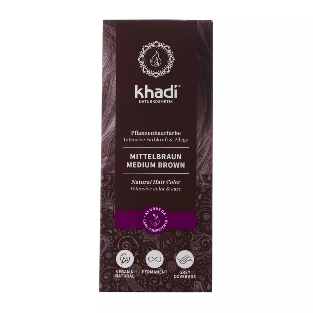 Khadi - Natural Hair Color - Medium Brown - Naturalna, Ziołowa Farba do Włosów - Średni Brąz - 100g