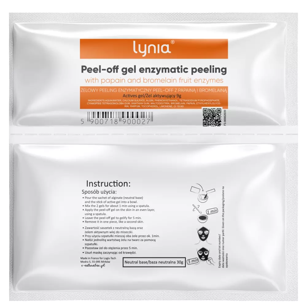 Lynia - Peel-off Gel with Papain and Bromelain Fruit Enzymes - Peeling Enzymatyczny z Owoców Tropikalnych w Żelu Peel-Off - 50g