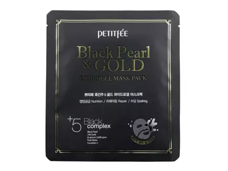 Petitfee - Black Pearl & Gold Hydrogel Mask Pack - Hydrożelowa Maska do Twarzy Czarna Perła i Złoto - 32g