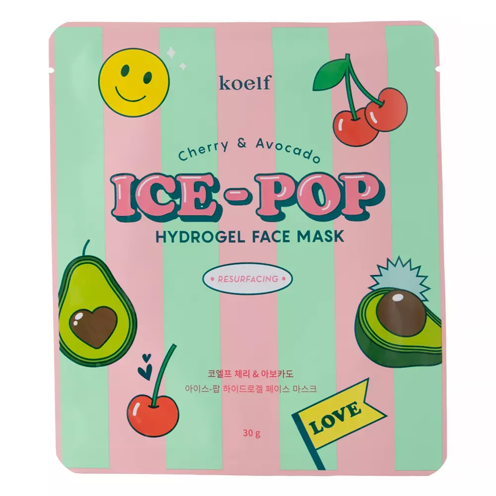 Petitfee - Koelf Cherry & Avocado ICE-POP Hydrogel Mask - Hydrożelowa Maska ​​do Twarzy - 30g